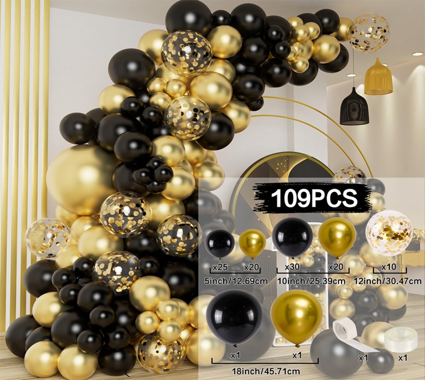 Balloon Set 109pcs - Black and gold - Image 3