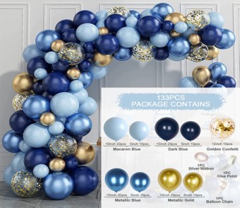 Balloon Set 133pcs - Blue and gold - Image 4