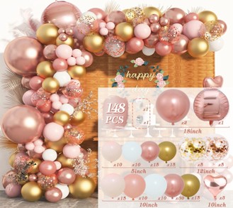 Balloon Set 148pcs - Pink and gold - Image 3