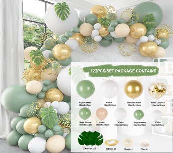 Balloon Set - Green, Gold and White - Image 3