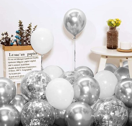 Balloon Set  - Sliver and white - Image 3