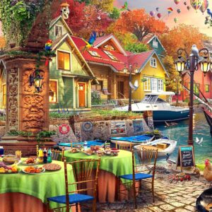 Brain Tree - Boat Club Breakfast - Pearl Series - 1000 Piece Puzzles for for Adults and Kids 12+ Unique Puzzles for Adults and Kids 1000 Pieces and Droplet Technology for Anti Glare & Soft Touch