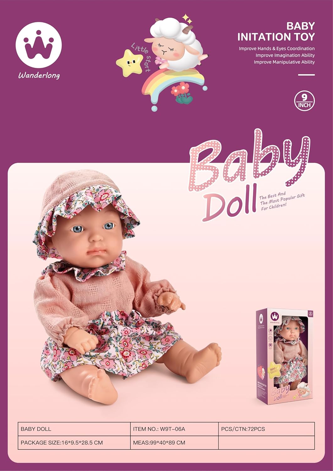 Fashion Baby Doll, 9 inch, Pink Floral Dress with Bonnet, Manual Operation, Ages 3+