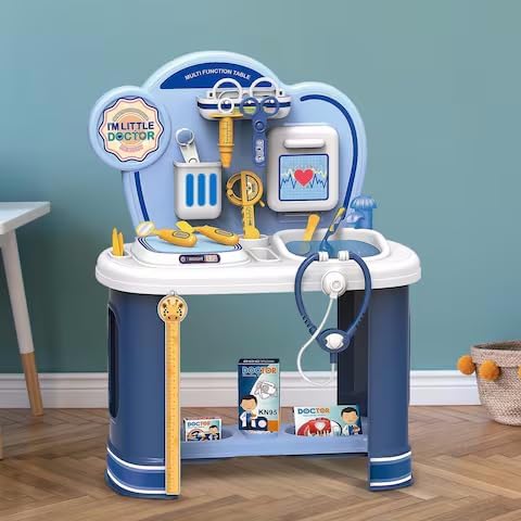 Generic Little Doctor Medical Play Set, 58 cm Kids Pretend Play Station with Medical Accessories, Blue - Image 4