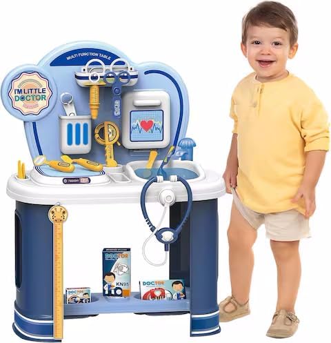 Generic Little Doctor Medical Play Set, 58 cm Kids Pretend Play Station with Medical Accessories, Blue - Image 3