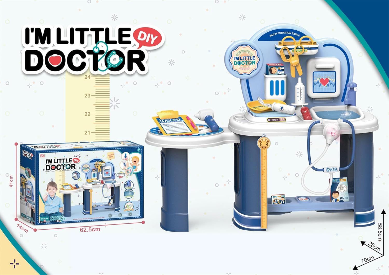 Generic Little Doctor Medical Play Set, 58 cm Kids Pretend Play Station with Medical Accessories, Blue - Image 2