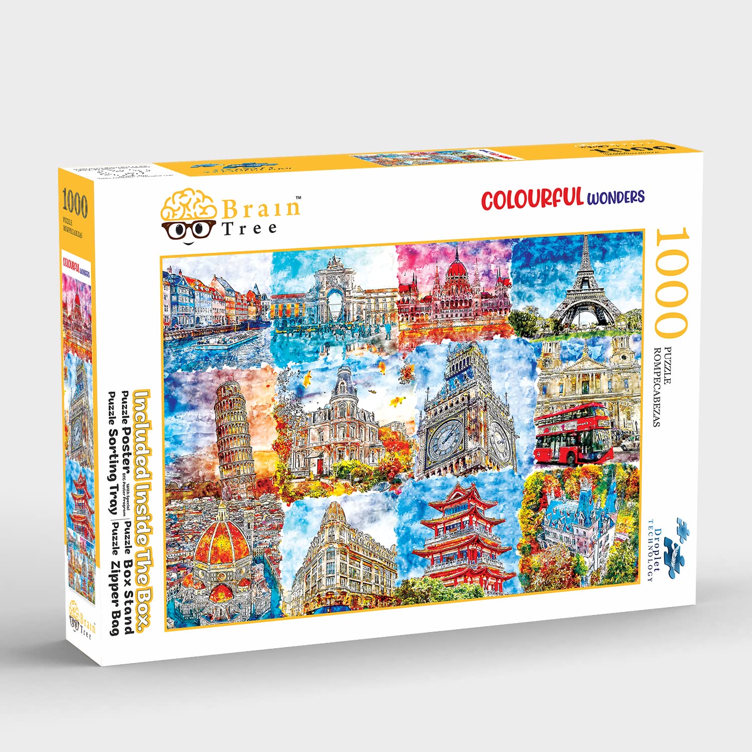 Brain Tree Colourful Wonders 1000 Piece Puzzles for Adults and Kids 12+ Unique Puzzles with 4 Puzzle Sorting Trays and Droplet Technology for Anti Glare & Soft Touch - 27.5Lx19.5W - Image 2