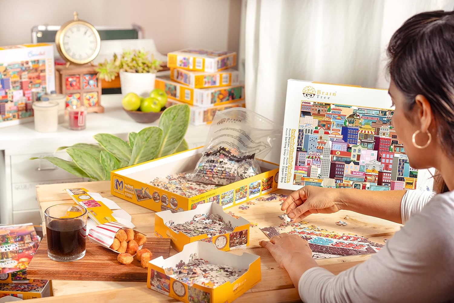 BRAIN TREE, Crowded 1000 Piece Puzzles for for Adults&Kids 12+ Unique Puzzles for Adults&Kids with with 4 Puzzle Sorting Trays&Droplet Technology for Anti Glare & Soft Touch, 27.5Lx19.5 W - Image 4