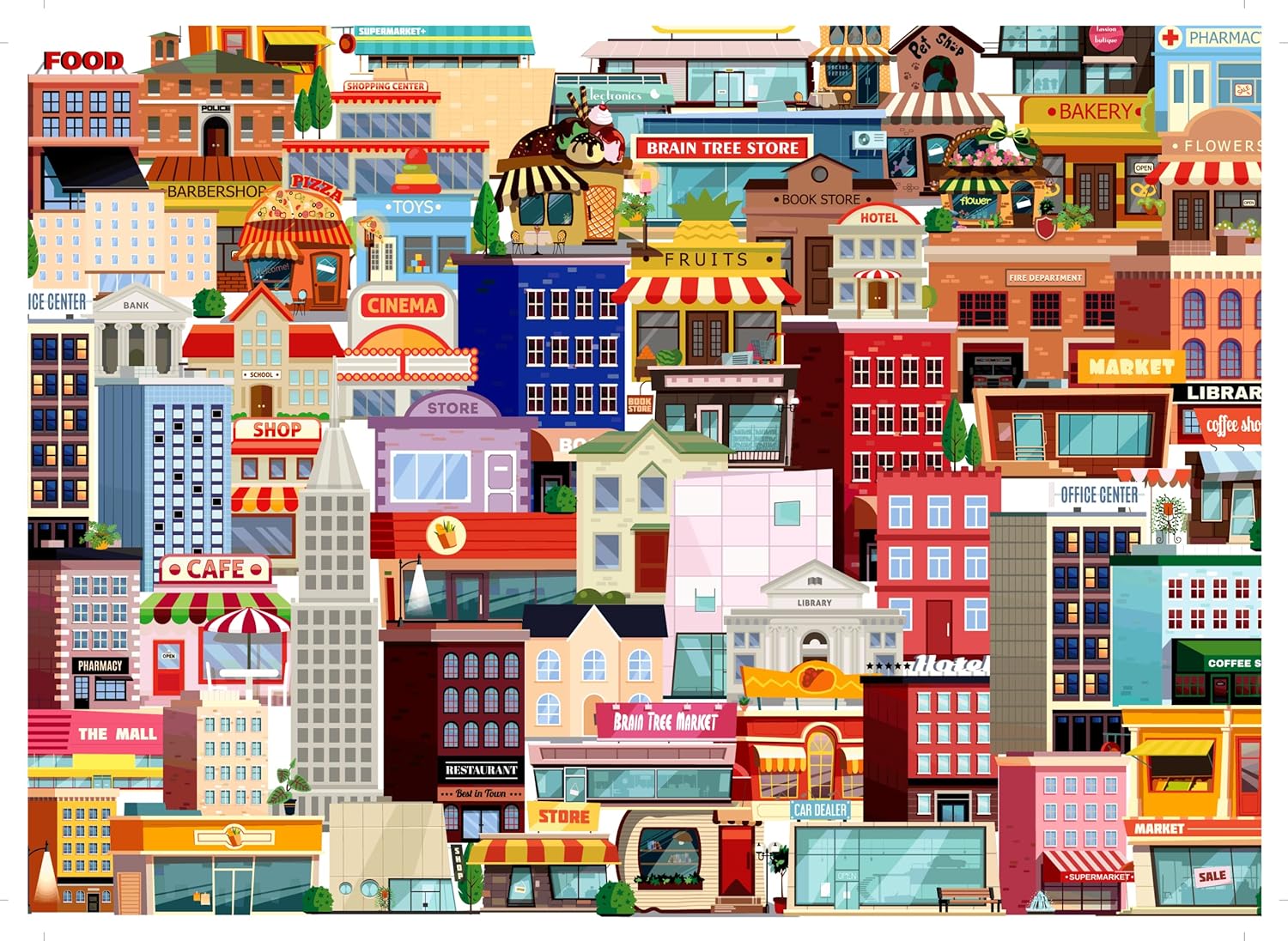 BRAIN TREE, Crowded 1000 Piece Puzzles for for Adults&Kids 12+ Unique Puzzles for Adults&Kids with with 4 Puzzle Sorting Trays&Droplet Technology for Anti Glare & Soft Touch, 27.5Lx19.5 W