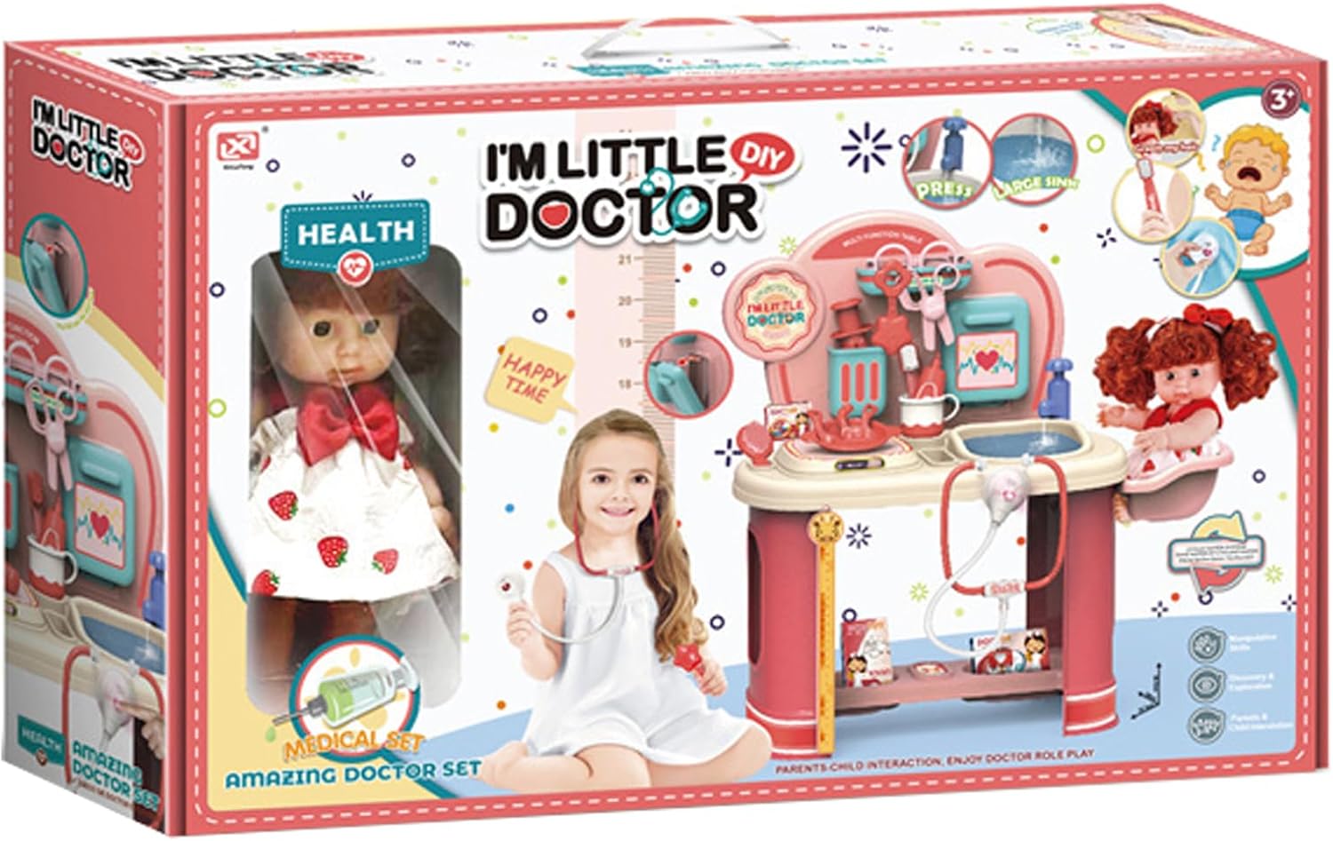 Kids Doctor Play Set, Medical Role Play Table, 62.5 cm, Pink and Blue, Ages 3+ - Image 4