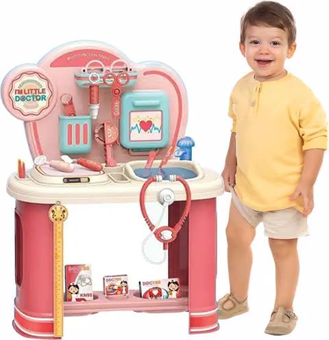 Kids Doctor Play Set, Medical Role Play Table, 62.5 cm, Pink and Blue, Ages 3+ - Image 2