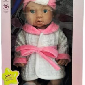 Baby Fashion Doll with Bath Robe, 15 cm, Pink and White, Manual Operation, Ages 3+
