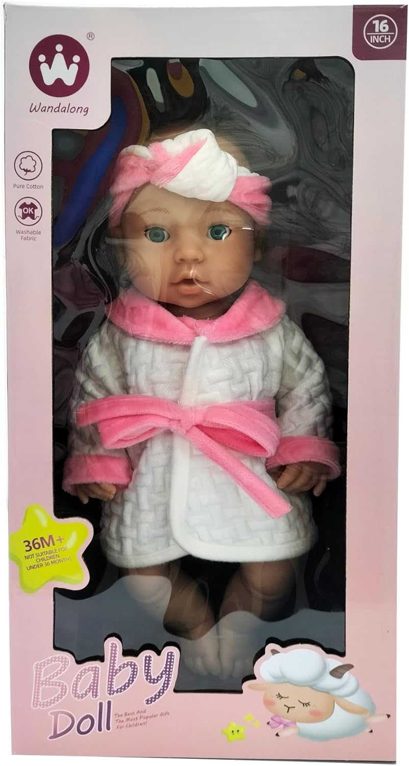 Baby Fashion Doll with Bath Robe, 15 cm, Pink and White, Manual Operation, Ages 3+