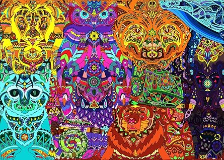 BRAIN TREE, Tribal Animals 500 Piece Puzzles for for Adults &Kids 12+ Unique Puzzles for Adults& Kids 500 Pieces with Droplet Technology for Anti Glare & Soft Touch -19.5Lx14.5 W