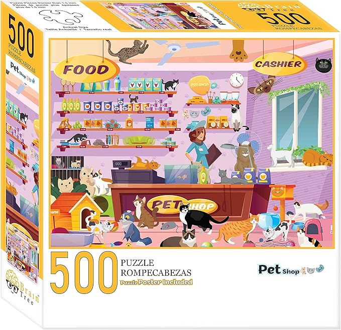 Brain Tree - Pet shop 500 Piece Puzzles for for Adults and Kids 12+ Unique Puzzles for Adults and Kids 500 Pieces with Droplet Technology for Anti Glare & Soft Touch -19.5”Lx14.5”W - Image 2