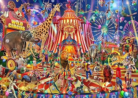 Brain Tree - Wild Circus - Pearl Series - 1000 Piece Puzzles for for Adults and Kids 12+ Unique Puzzles for Adults and Kids 1000 Pieces and Droplet Technology for Anti Glare & Soft Touch