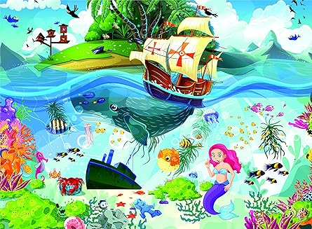 BRAIN TREE, Mermaid Island 500 Piece Puzzles for for Adults Kids 12+ Unique Puzzles for Adults Kids 500 Pieces with Droplet Technology for Anti Glare & Soft Touch -19.5Lx14.5 W